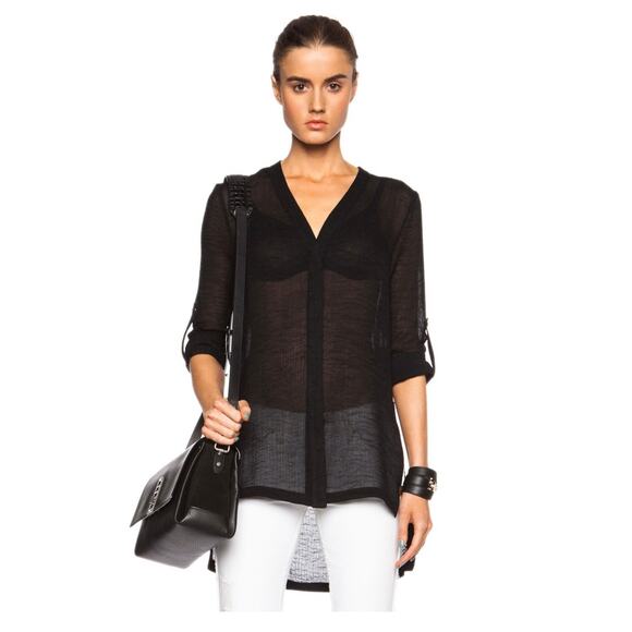 Helmut Lang Black Swift Button Down Triacetate-Blend Top Size Small Quiet Luxury - Picture 2 of 11